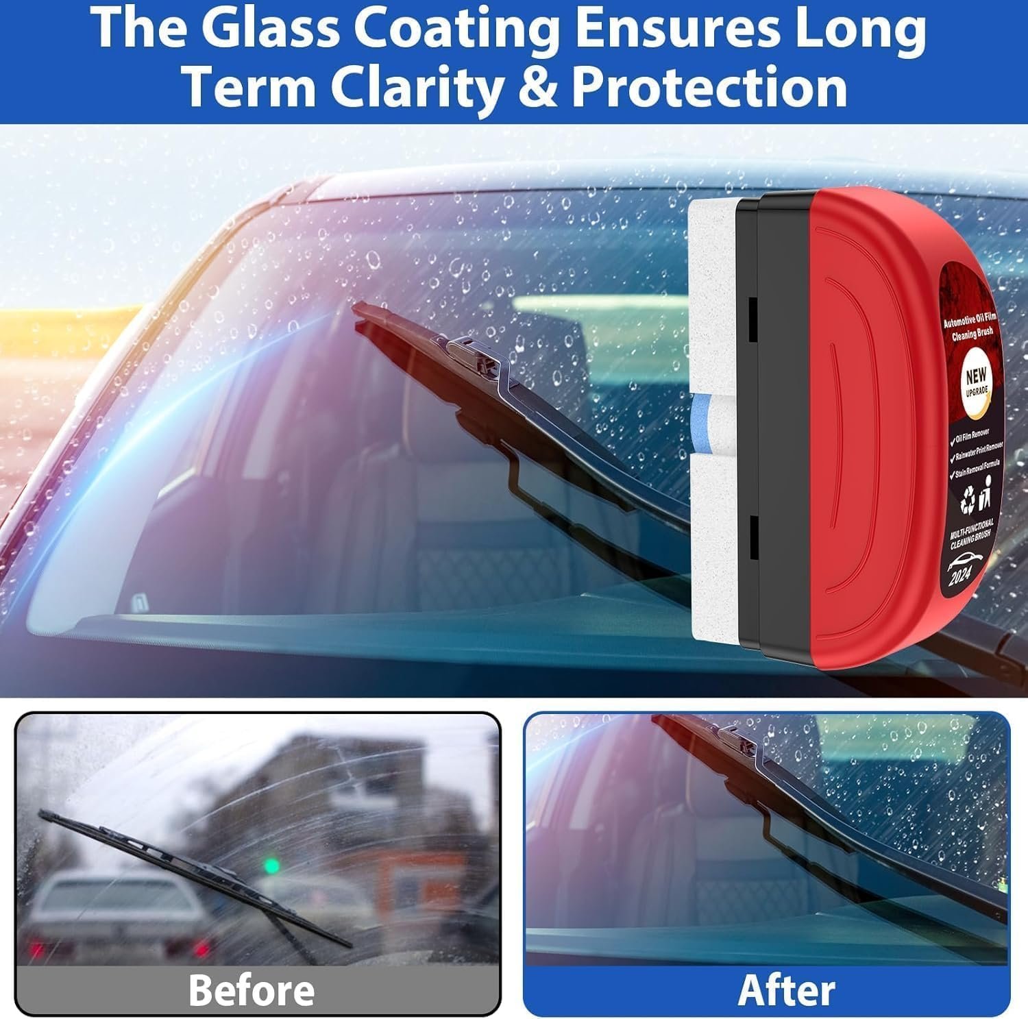 Oil Film Cleaning Brush for Car Windshield & Glass | Hydrophobic Cleaning Tool for Removing Oil Film, Dirt & Grime | Pack of 1 - Image 2